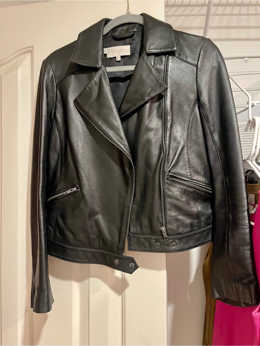 Hobbs London Black Leather Asymmetric Zip Jacket